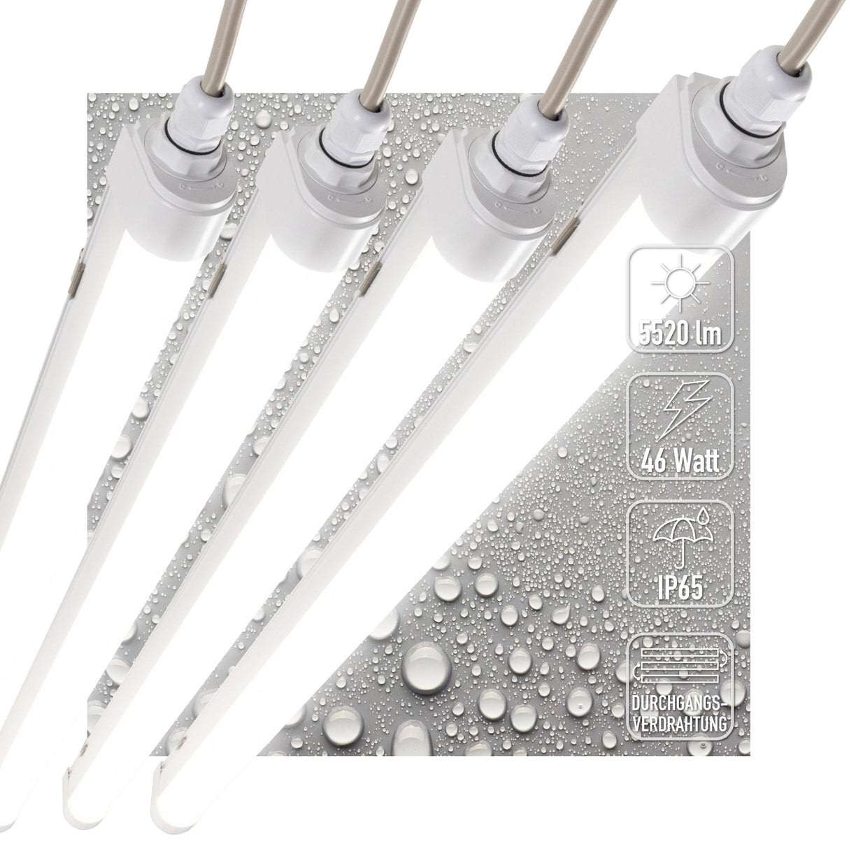 LED Vochtbestendig armatuur 5520 lumen - 46W - Koelwit 4000K - IP65 - 150cm - 230V - 4 stuks