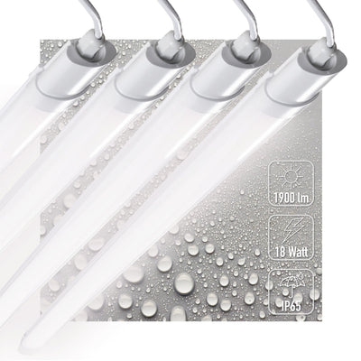 LED TL-armatuur 1900 lumen - 18W - Koelwit 4000K - IP65 Waterdicht - IK08 Slagvast - 120cm - 4 stuks