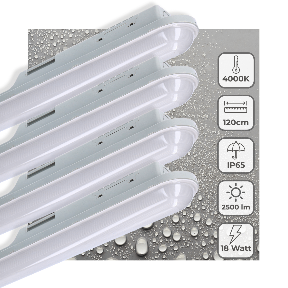 LED TL-armatuur 2500 lumen - 18W - Koelwit 4000K - IP65 Waterdicht - IK08 Slagvast - 120cm - 4 stuks