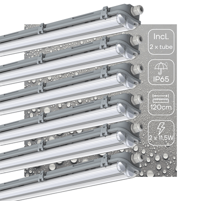 Réglette LED résistante à l’humidité, 4260 lumens – 23 W – Blanc froid 4000 K – IP65 – Double – 120 cm – 6 pièces