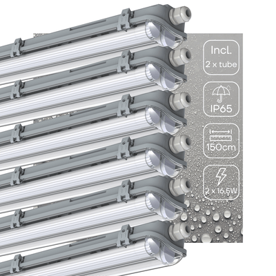 Réglette LED résistante à l’humidité, 6120 lumens – 33 W – Blanc froid 4000 K – IP65 – IK08 – 150 cm – 6 pièces