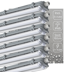 Réglette LED résistante à l’humidité, 6120 lumens – 33 W – Blanc froid 4000 K – IP65 – IK08 – 150 cm – 6 pièces