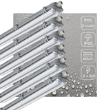 Réglette LED étanche 2220 lumens - 12W - Blanc froid 4000K - IP65 - Double tube 60cm - 6 pièces