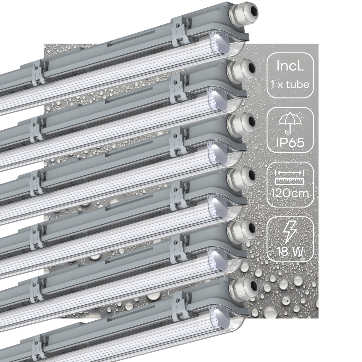 Luminaire LED résistant à l’humidité 2160 lumens - 18W - Blanc lumière du jour 6500K - IP65 - 120cm - 6 pièces
