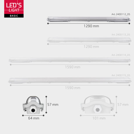 PACK DE 2 - Réglette LED LED's Light avec tube 120 cm - Lumière blanche froide 6500 K - Étanche - Kit complet