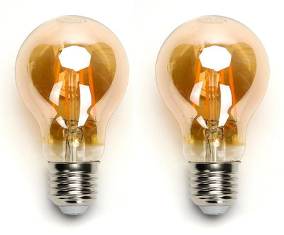 Gloeilamp E27 2 stuks, 8W=65W warmwit, 2200K, amber glas