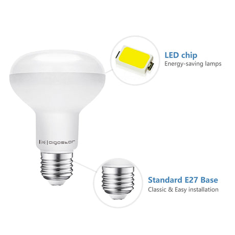 Aigostar R80 ampoule miroir blanc lumière du jour avec culot E27 et puce LED économe en énergie pour un éclairage lumineux