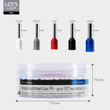 Aderhulzen Assortiment PA-ferrules - 5 Maten 0.5mm² tot 2.5mm² - 225 Stuks - Temperatuurbestendig tot 130°C - Opbergdoos