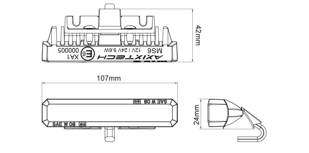 Feu clignotant LED MS6 Mini-Stealth à montage fixe, support classe 2, ambre