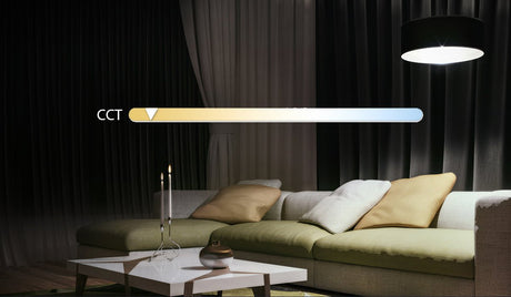 Spot LED WiFi GU10 Aigostar dimmable sur un canapé moderne avec un éclairage d’ambiance