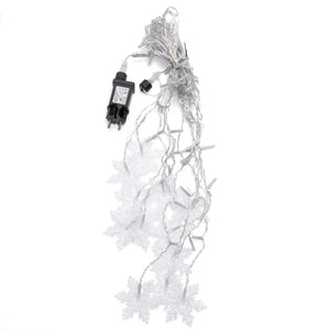 Guirlande lumineuse stalactites flocons de neige blanc chaud 6 x 0.7 mètre (3+3x0.7m) - 12 filaments LED | protégée contre les projections d’eau IP44 - connectable (5 maximum) | 230VAC - 24V | avec télécommande