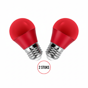 Gekleurde lamp E27 rood, kogellamp grote fitting, LED 4W, 2 stuks