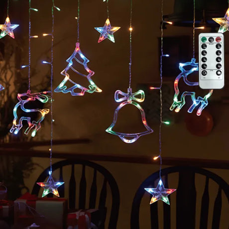 Aigostar lichtsnoer ijspegel meerkleurig met afstandsbediening, versierd met kerststerren en dieren