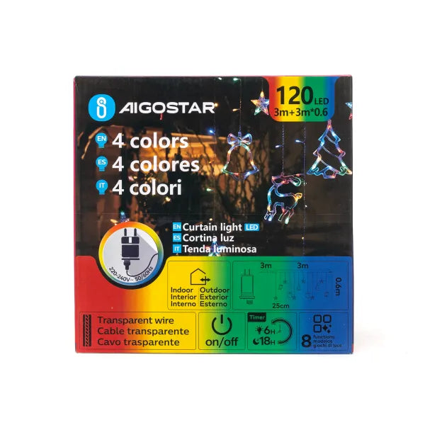 Aigostar lichtsnoer ijspegel meerkleurig met afstandsbediening en 120 LED lampen voor binnen en buiten
