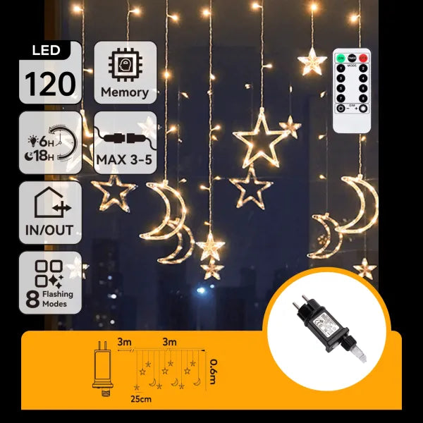 Aigostar lichtsnoer ijspegel warmwit met sterren en maan voor decoratieve verlichting binnenshuis