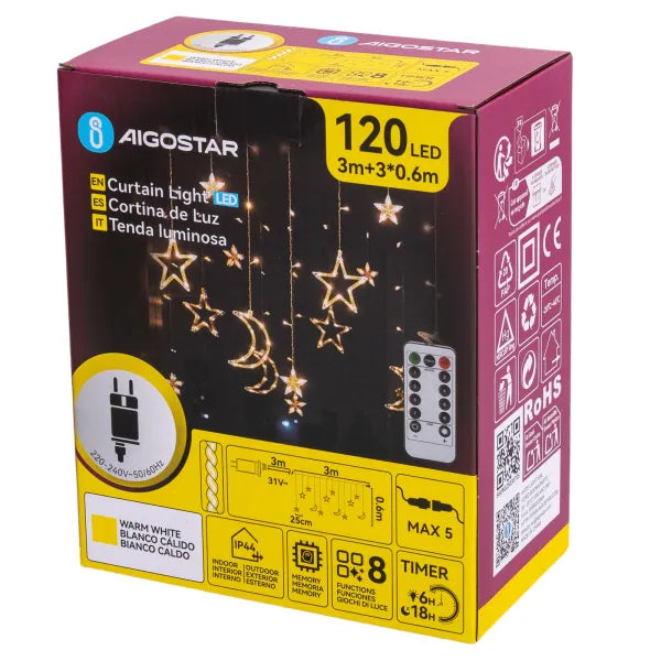Aigostar lichtsnoer ijspegel warmwit met 120 LED's en timer voor sfeervolle verlichting