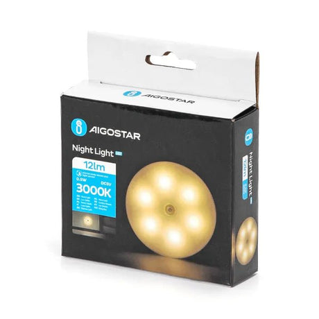 Nachtlampje warmwit oplaadbaar, rond, dag/nacht- & bewegingssensor, magnetisch, 3000K, met verpakking