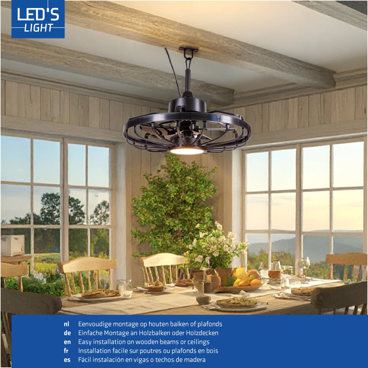 LED plafondventilator 900 lumen - 22W - extra warmwit 2000K / koelwit 4000K - afstandsbediening - IP44 - 51cm - zwart