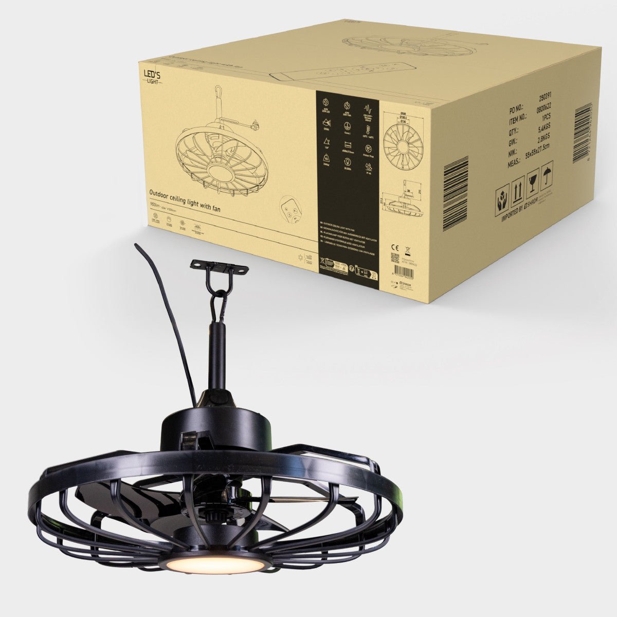 LED plafondventilator 900 lumen - 22W - extra warmwit 2000K / koelwit 4000K - afstandsbediening - IP44 - 51cm - zwart
