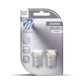 BA15S LED autolamp, 1156 / R5W / R10W / P21W / 7506, daglichtwit 6000K, 9-SMD, 0.7W, 75 lm per lamp, 12V, 2 stuks