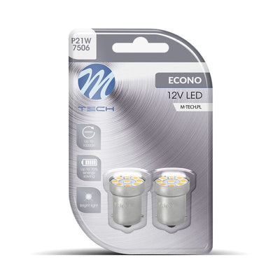BA15S LED autolamp, 1156 / R5W / R10W / P21W / 7506, daglichtwit 6000K, 9-SMD, 0.7W, 75 lm per lamp, 12V, 2 stuks