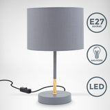 B.K.Licht - Grijze tafellamp - Metaal & stof - Met kap - Scandinavische bedlamp - Slaapkamer lamp - E27 fitting - Excl. lichtbron