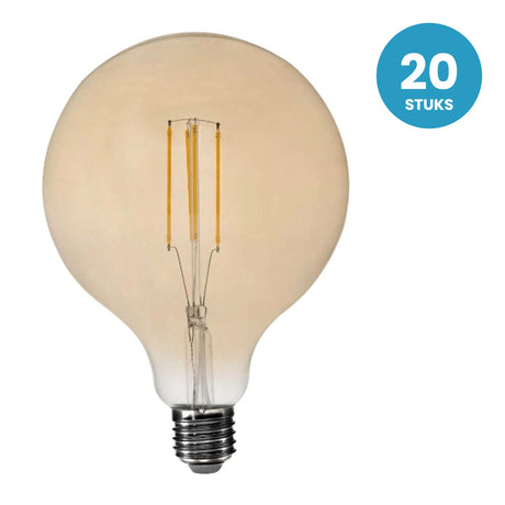 Gloeilamp E27 G125, LED 6W=60W, 500 Lumen, Amber 2200K, Dimbaar, 20 stuks, 230V