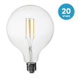 Gloeilamp E27 G125, LED 6W=60W, 660 Lumen, Clear 2700K, Dimbaar, 20 stuks, 230V