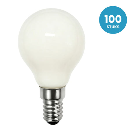 Kogellamp E14 G45, LED 5W=40W, 450 Lumen, Milky 2700K, Dimbaar, 100 stuks, 230V
