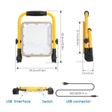 Bouwlamp - werklicht oplaadbaar - USB | LED 50W=150W schijnwerper | daglichtwit 6500K - 3 standen + flits blauwrood | waterdicht IP65 - LEDPLANET.NL
