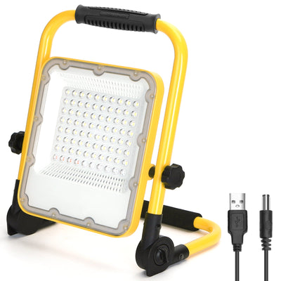 Bouwlamp, werklicht oplaadbaar, USB, LED 50W=150W schijnwerper, daglichtwit 6500K, 3 standen + flits blauwrood
