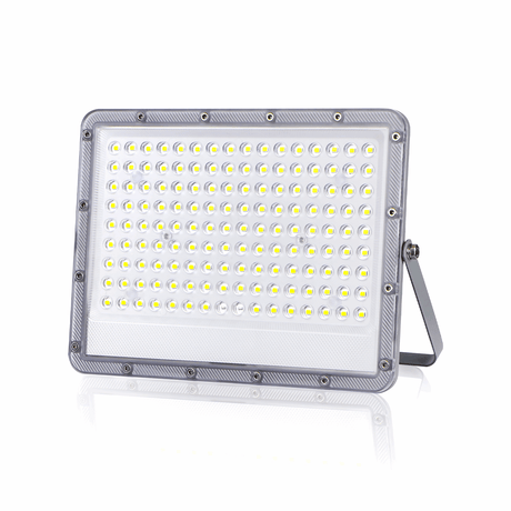 Projecteur LED extérieur gris avec panneau solaire | projecteur LED de 200 W~2000 lumens + télécommande | lumière du jour 6500 K - angle de faisceau de 90° | étanche IP65 - LEDPLANET.NL