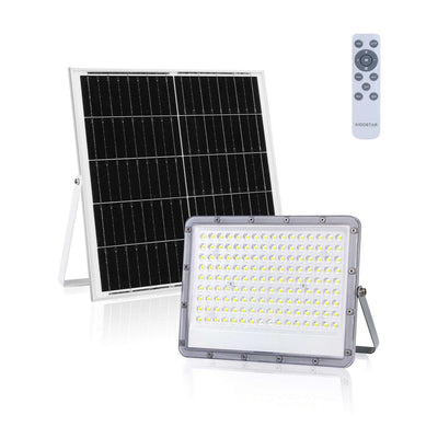 Solar LED schijnwerper met zonnepaneel, 2000 lm, daglichtwit 6500K, 90°, afstandsbediening, IP65, grijs