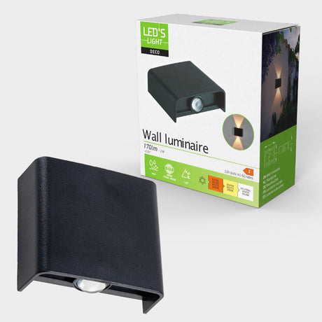 Applique murale LED 170 lumens - 2W - Blanc froid 4000K/Blanc chaud 2700K/2000K - Noir - IP65 - Éclairage extérieur