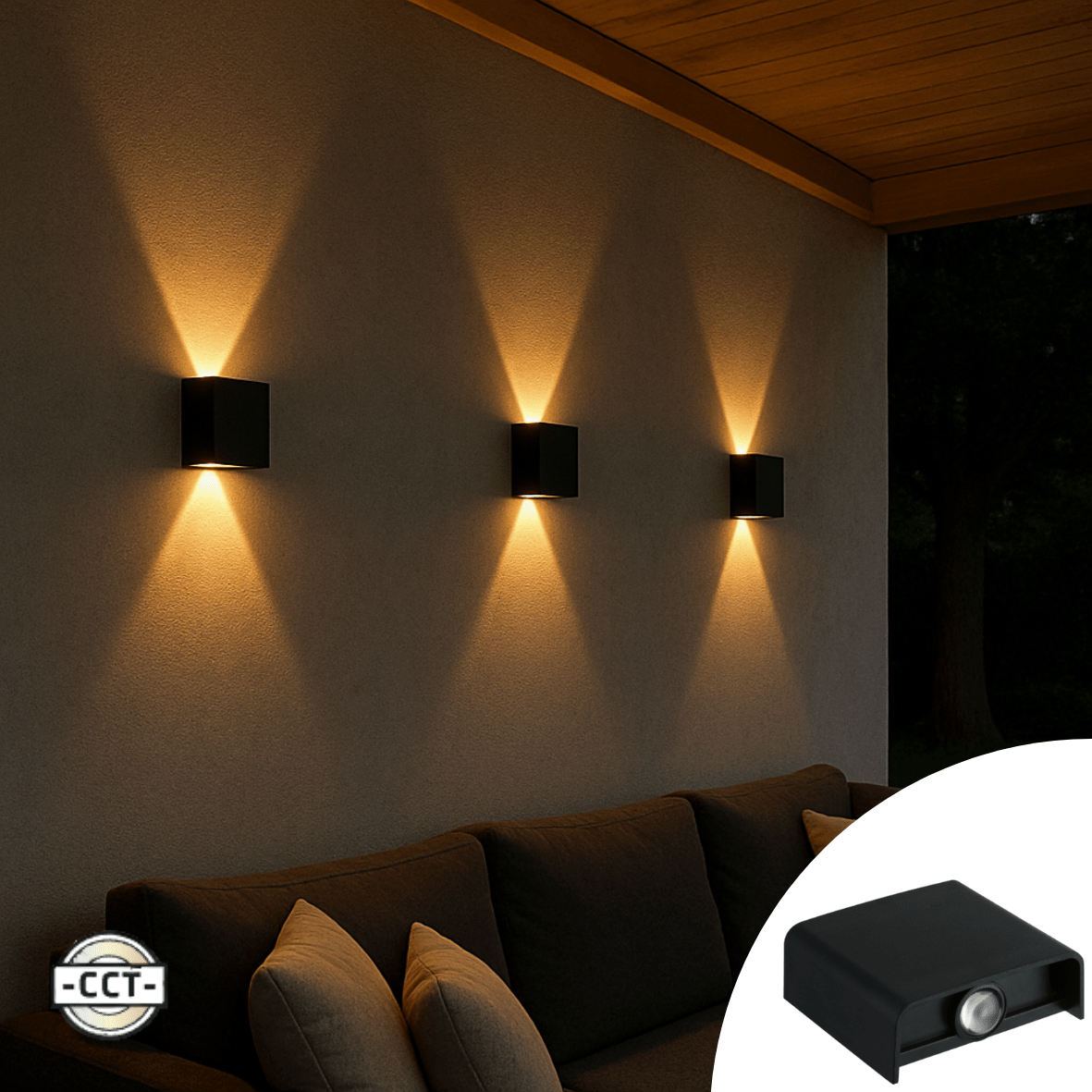 LED Wandarmatuur 170 Lumen - 2W - Koelwit 4000K/Warmwit 2700K/2000K - Zwart - IP65 - Buitenverlichting