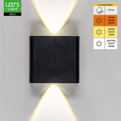 LED Wandarmatuur 170 Lumen - 2W - Koelwit 4000K/Warmwit 2700K/2000K - Zwart - IP65 - Buitenverlichting