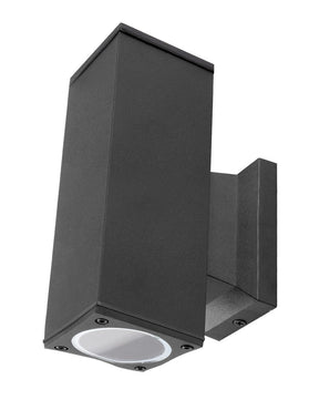 Buitenlamp vierkant zwart, dubbele GU10 lampvoet voor twee spots, waterdicht IP65
