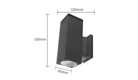 Buitenlamp vierkant zwart, dubbele GU10 lampvoet voor twee spots, waterdicht IP65