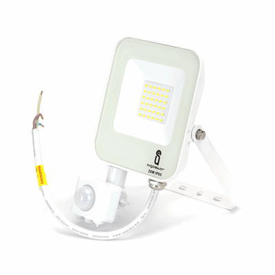 Buitenlamp met sensor, LED schijnwerper 20W vervangt 200W, koelwit 4000K, 1800 lm, 110°, IP65, wit