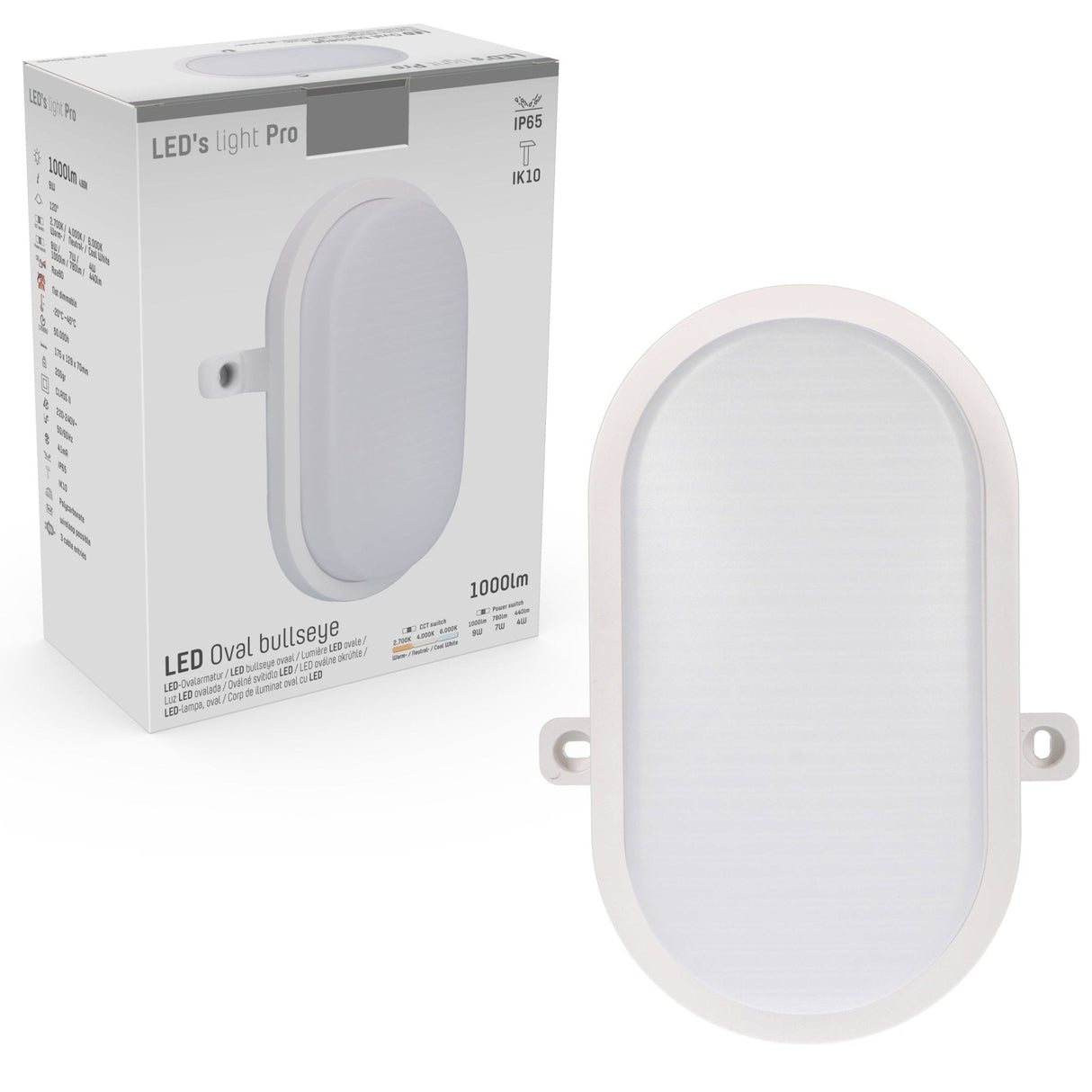 LED Wandarmatuur Bull Eye - 1000 lumen - 9W - CCT instelbaar 2700K/4000K/6500K - IP65 - IK10 - 3 lichtstanden