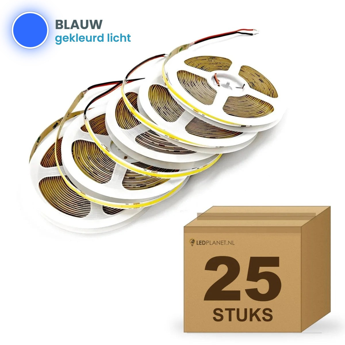 Doos met 25 rollen COB LED strip 24V blauw
