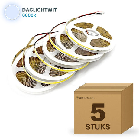 Doos met 5 rollen COB LED strip 24V daglichtwit 6000k