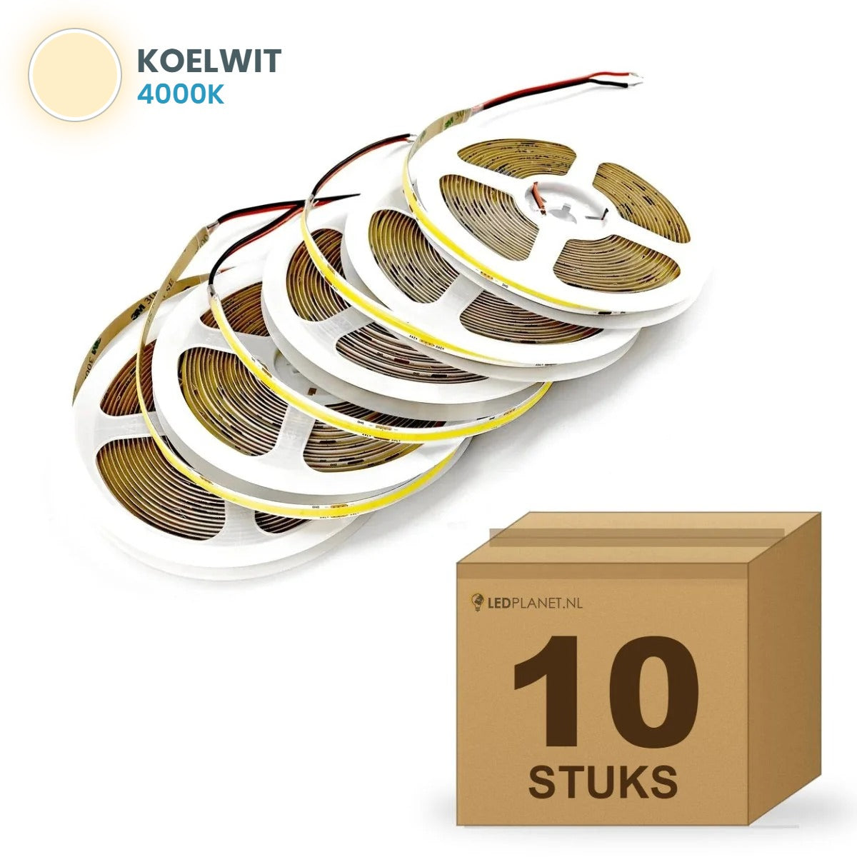 Doos met 10 rollen COB LED strip 24V koelwit 4000k