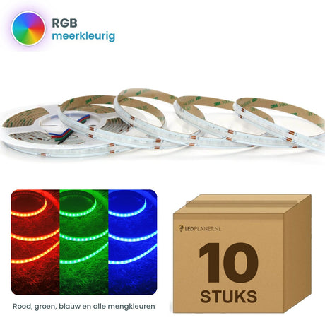 Doos met 10 rollen COB LED strip RGB 24V, meerkleurig