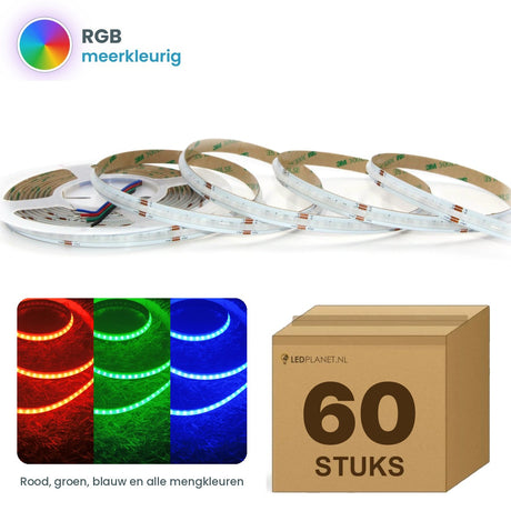 Doos met 60 rollen COB LED strip RGB 24V, meerkleurig