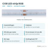 COB LED strip RGB 24V 14W/m: specificaties, knipbaar per 62,5 mm