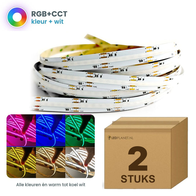 Doos met 2 rollen COB LED strip RGB+CCT 24V, alle kleuren en warm tot koel wit