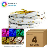 Doos met 4 rollen COB LED strip RGB+CCT 24V, alle kleuren en warm tot koel wit