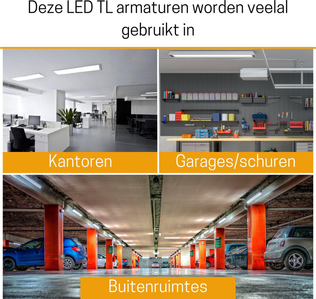 LED TL-armatuur 2500 lumen - 18W - Koelwit 4000K - IP65 Waterdicht - IK08 Slagvast - 120cm - 4 stuks
