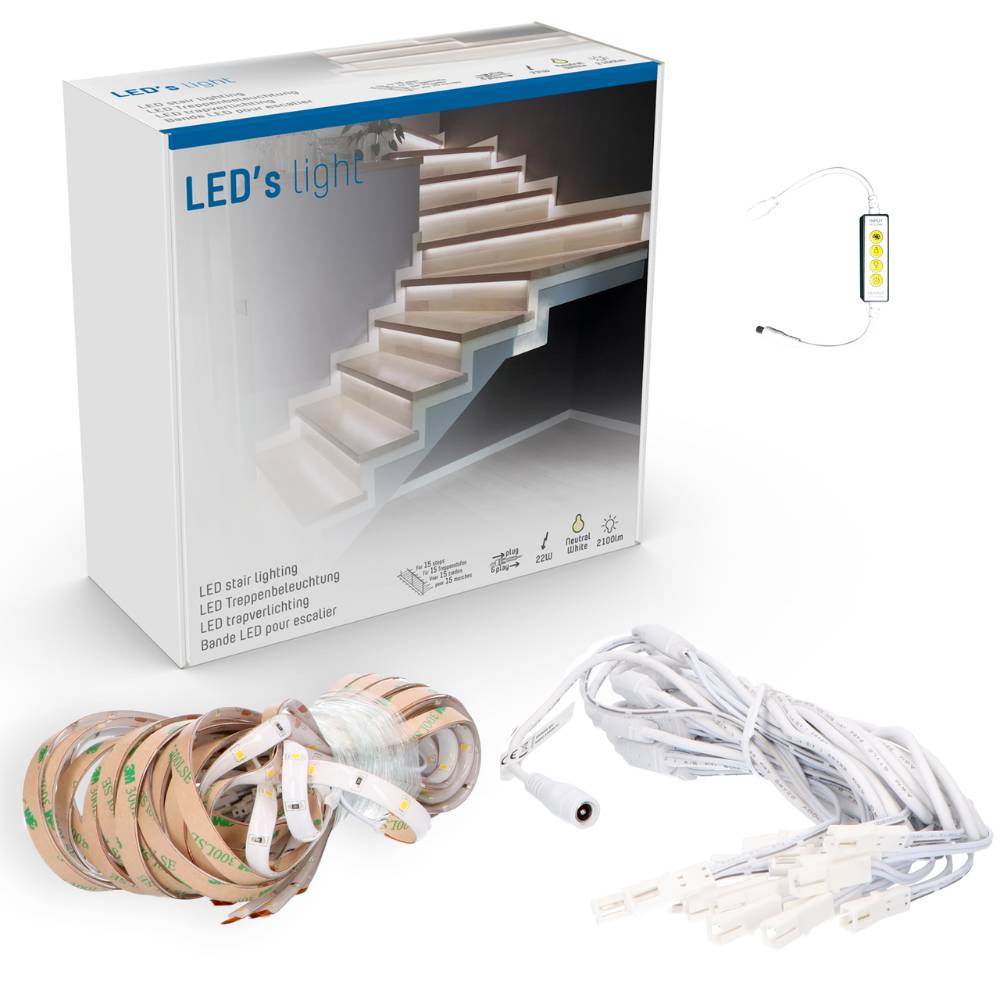 LED Trapverlichting set - 2100 lumen - 2.5W - Koelwit 4000K - 15 treden x 80cm - Dimbaar - IP20 - 15 stuks